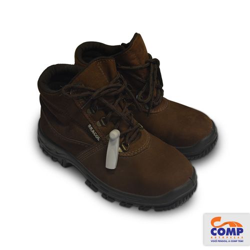 Par de Botina Marrom tamanho 37 Bico de Aço Couro Cortido Tipo Profissional Padrão ABNT Bracol