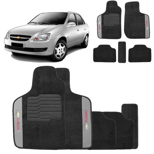 Jogo de Tapetes Carpete Corsa Classic 2003 a 2016 Preto 5 Peças