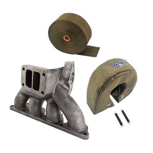 COLETOR DE ESCAPE PARA TURBO PULSATIVO HONDA D15 / D16 – T3 + FITA TÉRMICA TITANIUM SPA 2" 10M + PROTETOR TÉRMICO DE TURBINA TITANIUM PRIME SERIES