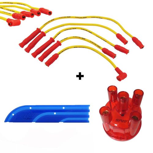 CABO DE VELA SILICONE 10.4MM S/ PINO + TAMPA DE DISTRIB. ACRÍLICO + SUPORTE CABO P/ VW AP / REFRIGERADO A AR S/ PINO E OUTROS MOTORES 4 CIL.