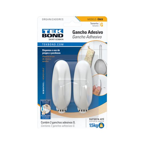 Gancho Onix De Plástico Branco G - Tekbond