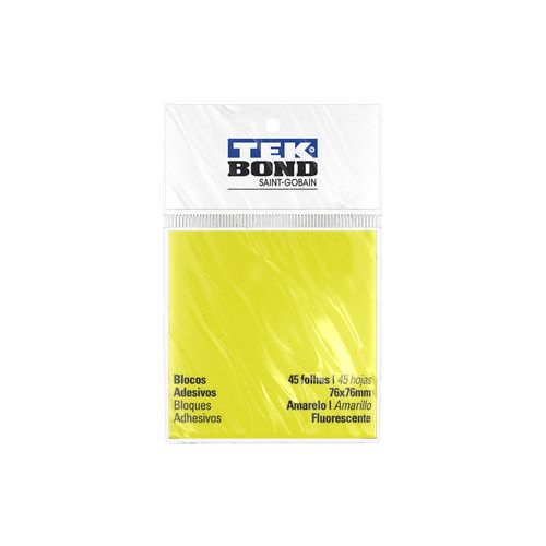 Bloco De Notas Adesivo - 7,6Cm X 7,6Cm - Amarelo Fluorescente - 45 Folhas - Tekbond