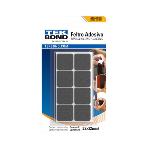 Feltro Protetor Adesivo Quadrado Preto 22Mm - 16 Unidades - Tekbond