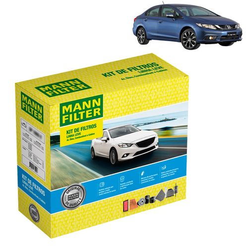 Kit de Filtros Mann Filter Civic 1.8/2.0 16V Flex 2012 até 2016
