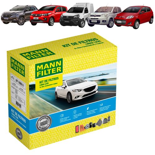 Kit de Filtros Mann Filter Mobi 1.0 8V Flex| Strada 1.4 8V Flex|Fiorino 1.4 8V Flex|Uno 1.0/1.4 8V Flex|Palio 1.4 8V Flex