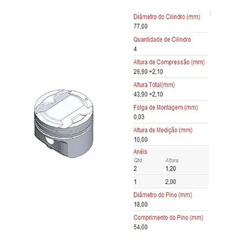 PISTAO - HYUNDAI HB20 CRETA 1.6 16V APOS 2017 - 4 CAVAS