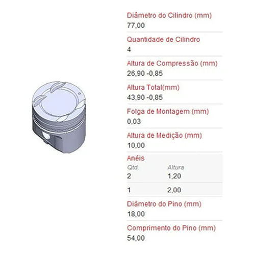 PISTAO - HYUNDA VELOSTER 1.6 16V GAS 2011 A 2015 G4FG