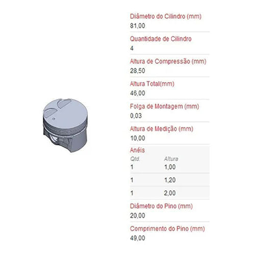 PISTAO - HYUNDAI TUCSON IX35 2.0 16V FLEX | KIA SPORTAGE 2.0 16V FLEX APOS 2012