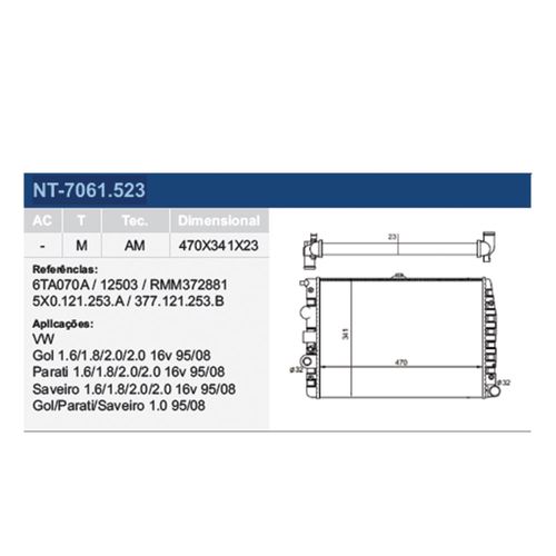 Radiador Vw Saveiro 1995 a 2008 - 127938 - NT7061523