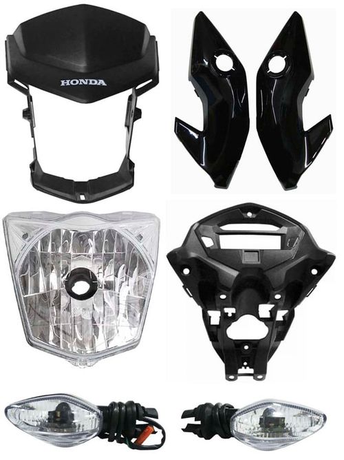 Farol Cg Fan125 2014 a 2017 Fan150 2014 / 2015 Fan160 2016 a 2017 Titan150 2014 / 2015 Frontal Piscas Suporte Painel Bananinha Preta Par