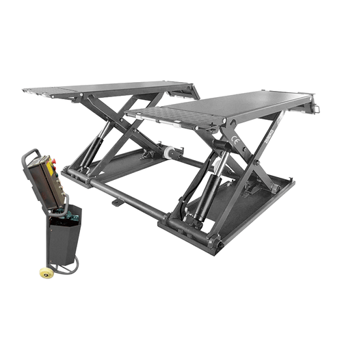 Elevador pantográfico Mide Rise, móvel com trava de segurança.