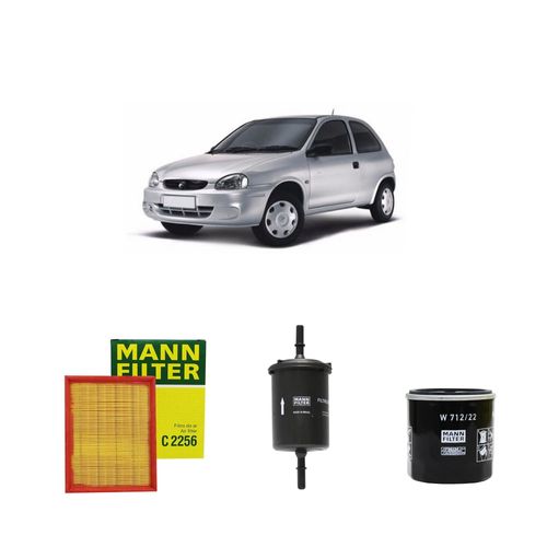 Kit filtros, ar do motor, combustível e óleo lubrificante MANN - CORSA 1.0 8V MPFI Etanol 2005