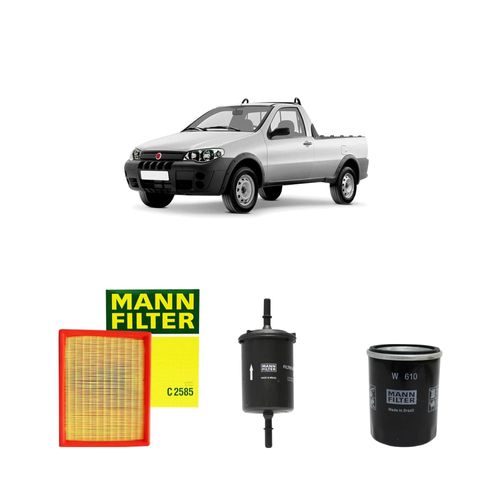 Kit filtros, ar do motor, combustível e óleo lubrificante MANN - Strada 1.3 8v Gaso Fire 2005