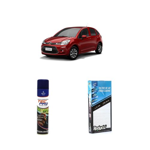 Kit filtro de cabine arc602 + limpa ar condicionado citroen c3 2002 a 2012