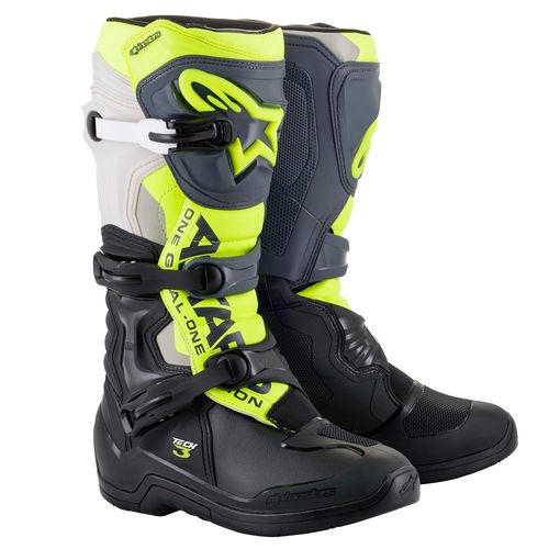 Bota Alpinestars Tech 3 -Preto / Cinza / Amarelo Fluor