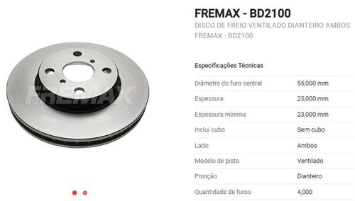 Disco Freio Dianteiro Toyota Corolla 1.6 1.8 16V 2003 A 2008