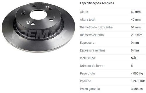 Disco Freio Traseiro Honda Hr-V 2016 A 2022