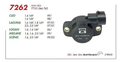SENSOR POSIÇÃO BORBOLETA (TPS) GOL 1.6 1.8 2.0 G2 1996.. - MTE7262