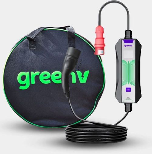 Carregador Portátil de Carro Elétrico 11 kW - BR/Ind.16A/T2 - GreenV GV11-2Pro com Suporte de Parede